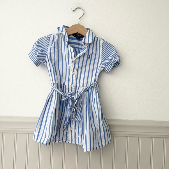 Polo Ralph Lauren Other - Polo by Ralph Lauren Girls 2T Blue White Striped Cotton Shirt Dress with Belt